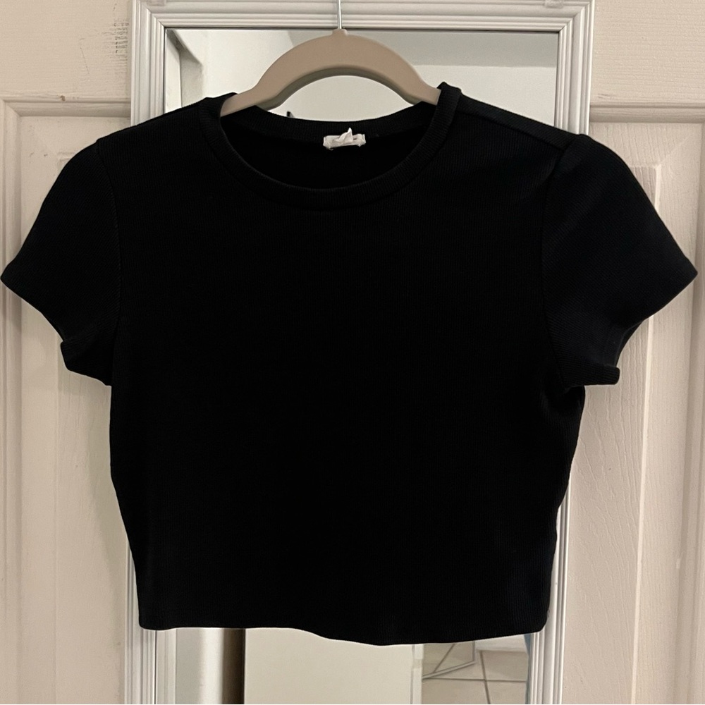 Garage Classic Black Ribbed Cropped Top